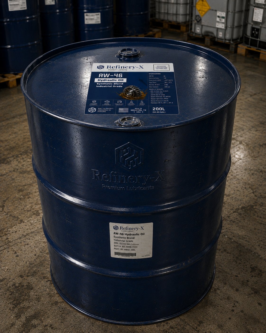 Refinery-X AW-46 Hydraulic Oil, Synthetic Blend, ISO VG 46, 55 Gallon Drum, Industrial Grade Hydraulic Fluid